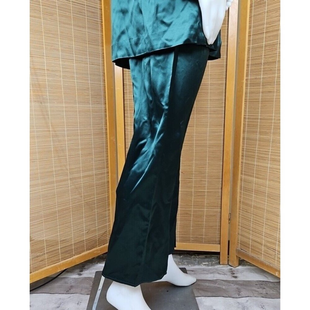 Lattelier Pant Suit Womens M Tie Waist Tuxedo Blazer Satin Green Trouser Outfit - Picture 4 of 16